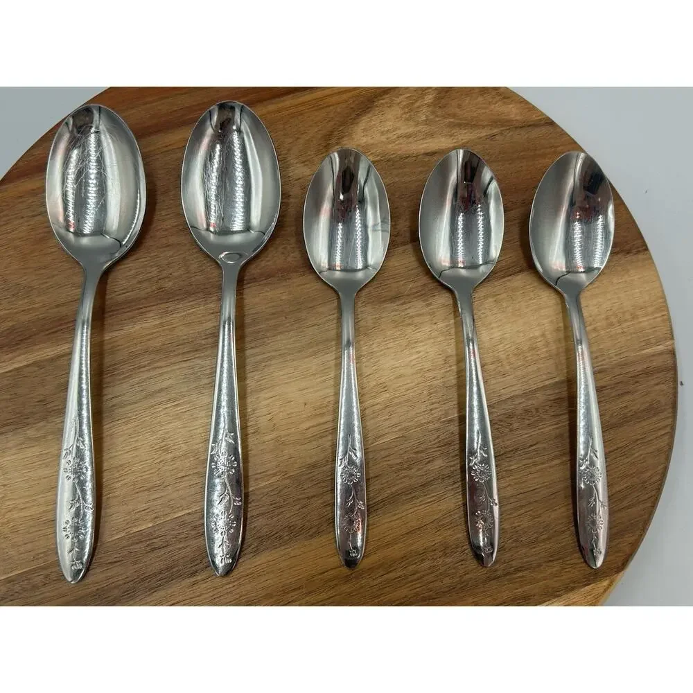 Sears Roebuck Wood Dale Flatware Lot 5 Sunflower Floral 2 Tbsp 3 Tsp Stainless
